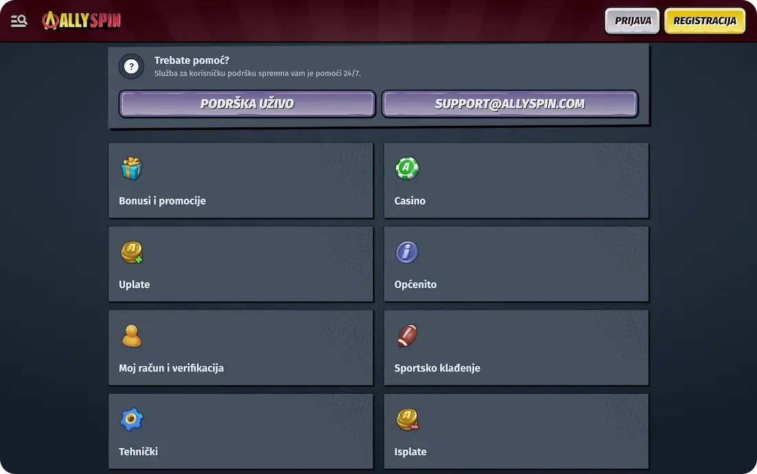 allyspin casino česta pitanja